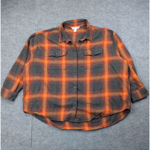 Old Navy Boyfriend Shirt Womens XXL Evermore Swiftie Plaid Flannel Button Up